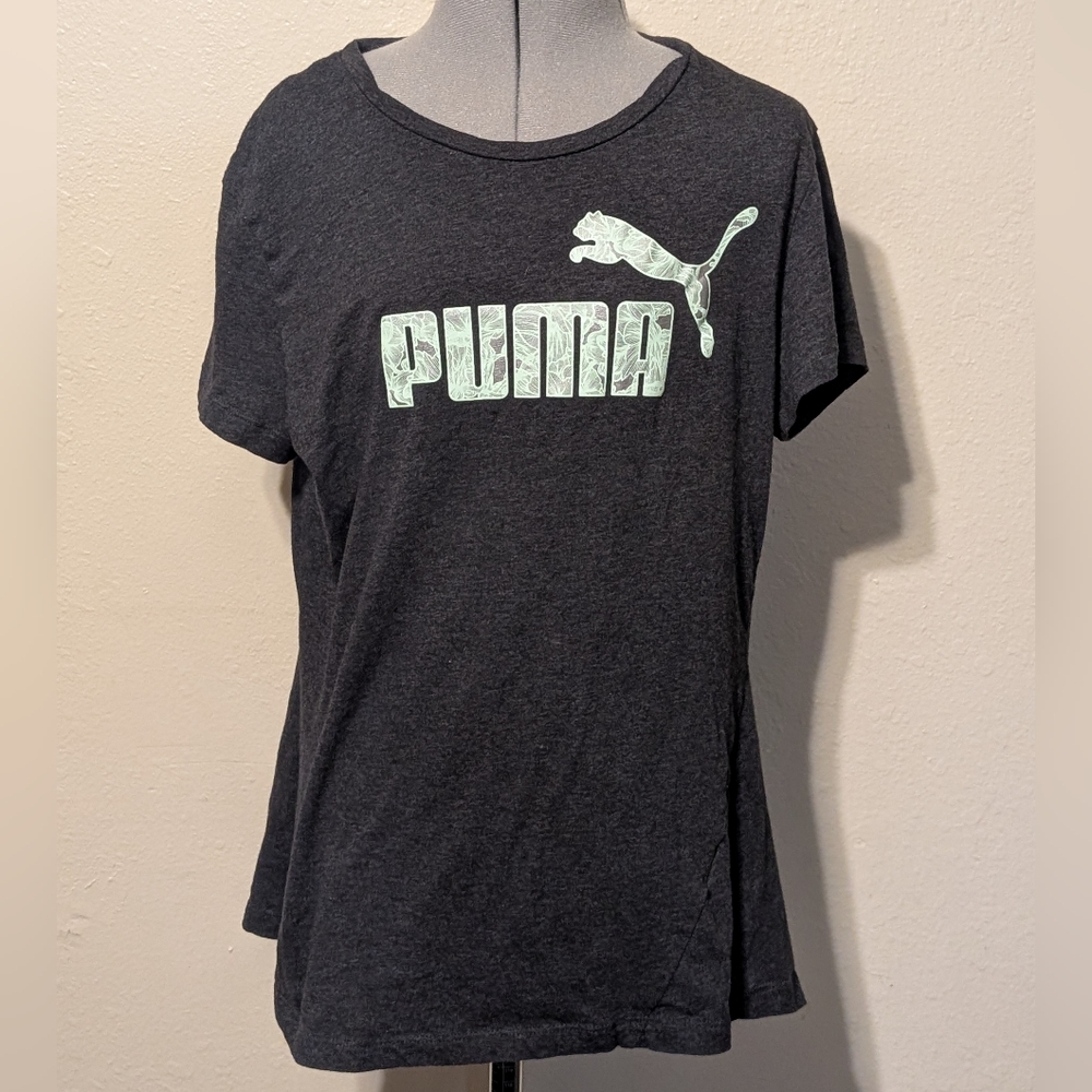 Puma Short Sleeve Graphic Tee Shirt Size Medium Gray and Mint